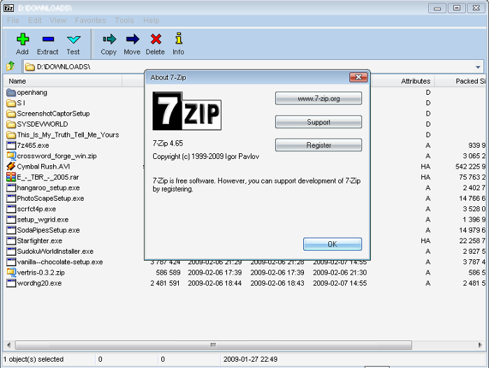 7-Zip fájltömörítő alkalmazás