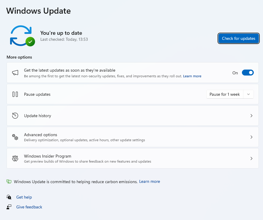 A Windows 11 Update képernyője