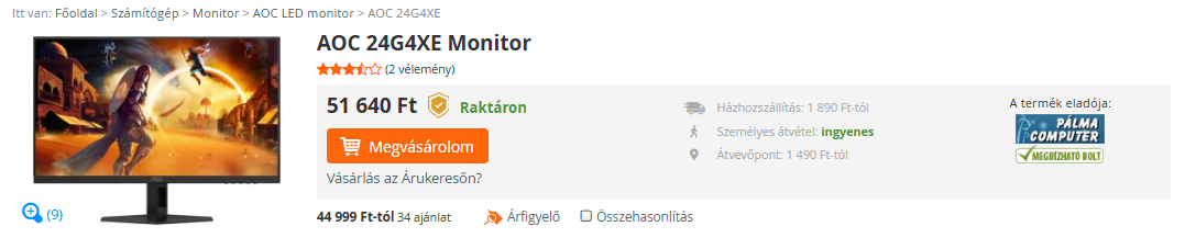 AOC 24G4XE Monitor - Árukereső