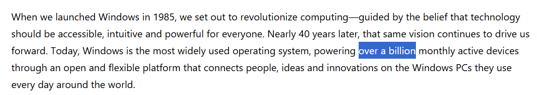 A Microsoft 2025-ben már "csak" egymilliárd Windows felhasználóval kalkulál
