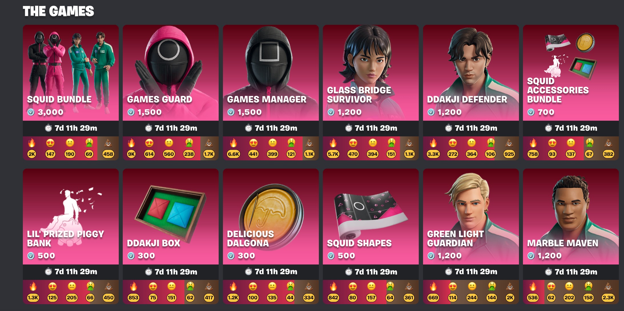 Fortnite x Squid Game skinek