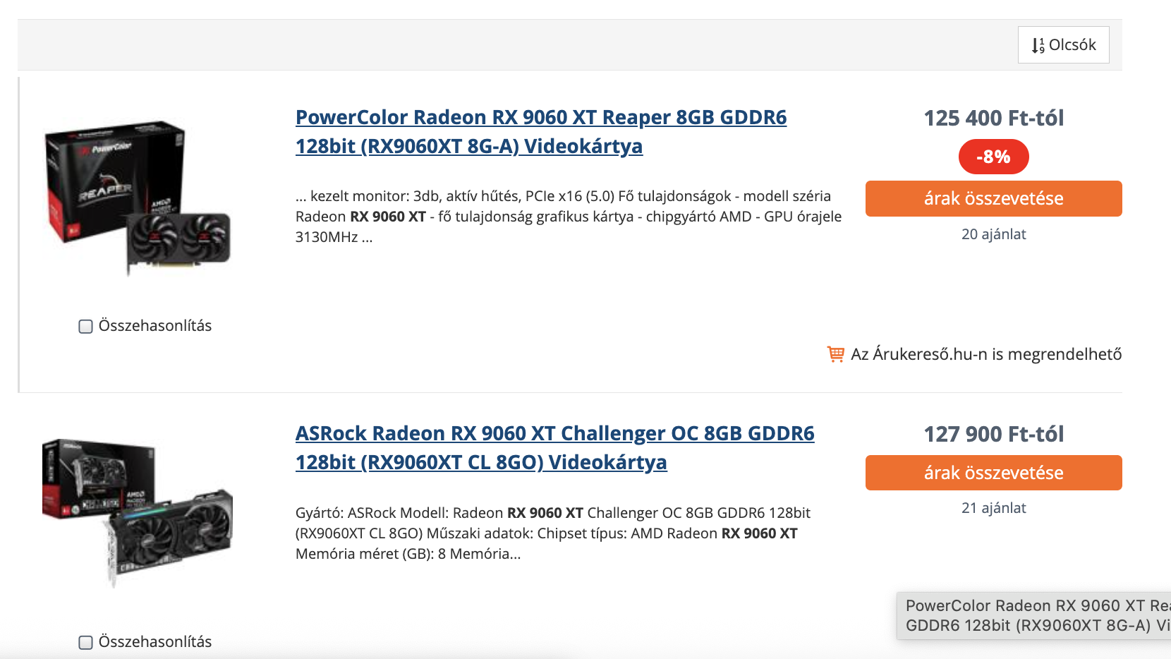 Már 125 ezer forint környékén elcsíphető az AMD RX 9060 XT 8 GB