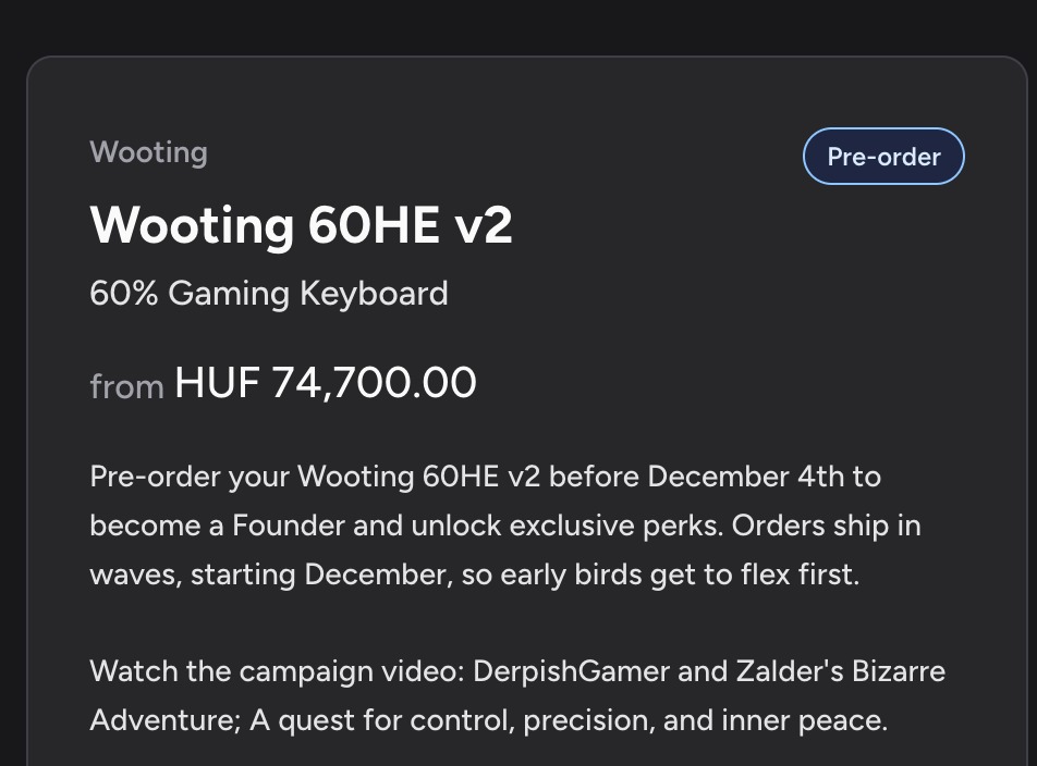 Borsos árcédulával érkezik a Wooting 60HE v2