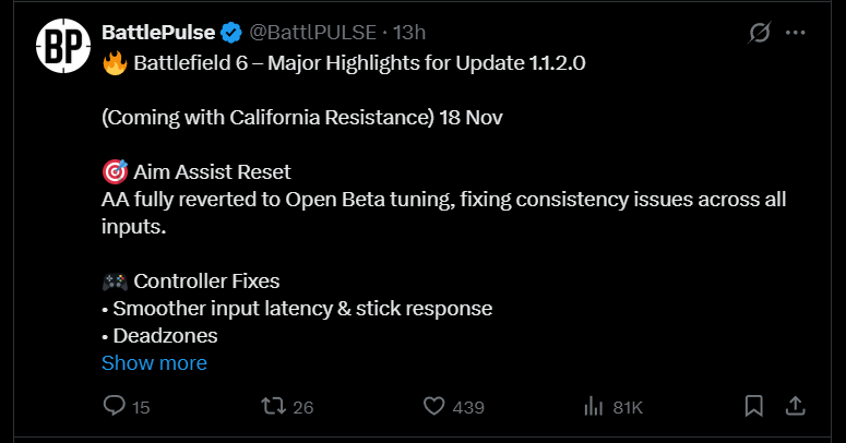 Rengeteg hibajavítást hozott a Battlefield 6 új frissítése