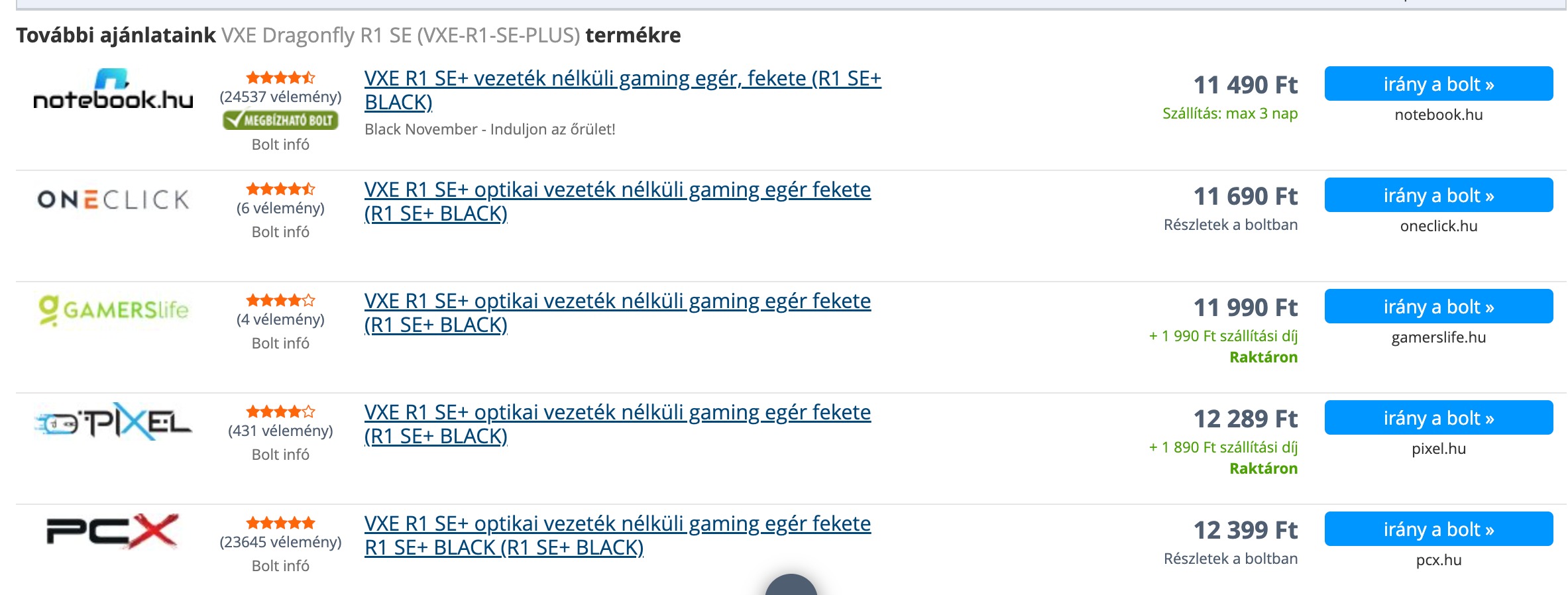 A gamer egér árcédulái november 27-én