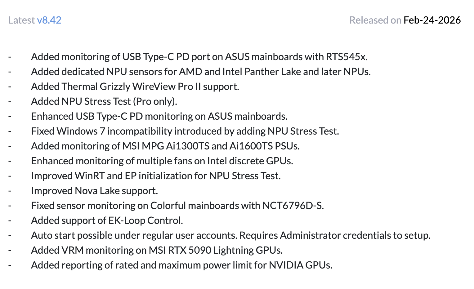 HWInfo64 PC újdonságok